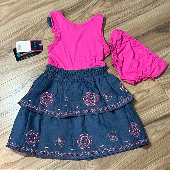 NWT Sweet & Soft Paris Pink & Denim Dress & Bloomer Set 24 Months - Picture 5 of 16